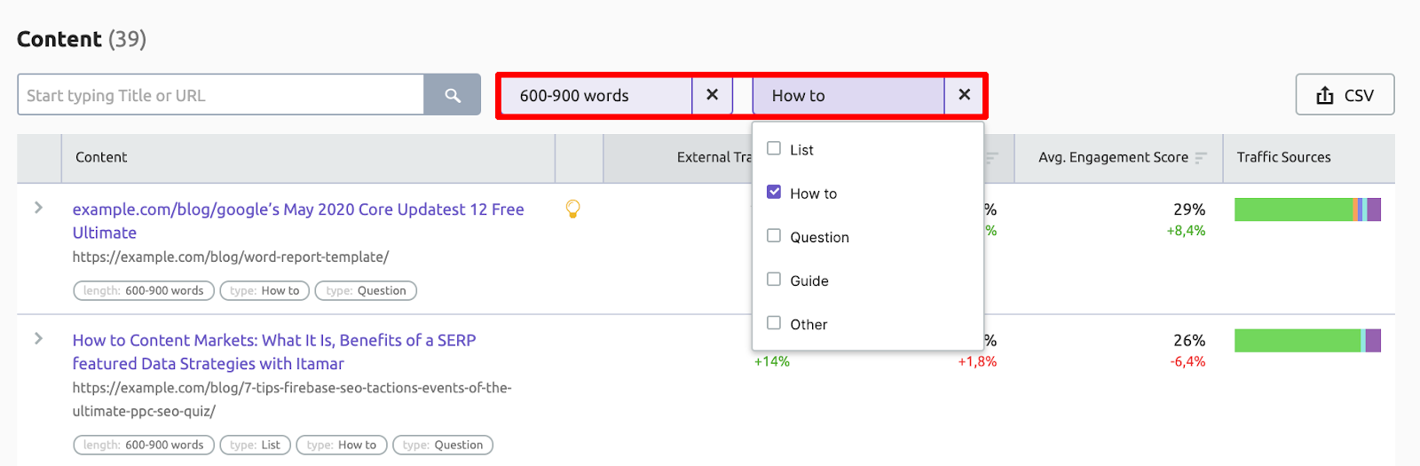 How to sort the Content table of ImpactHero by type and length