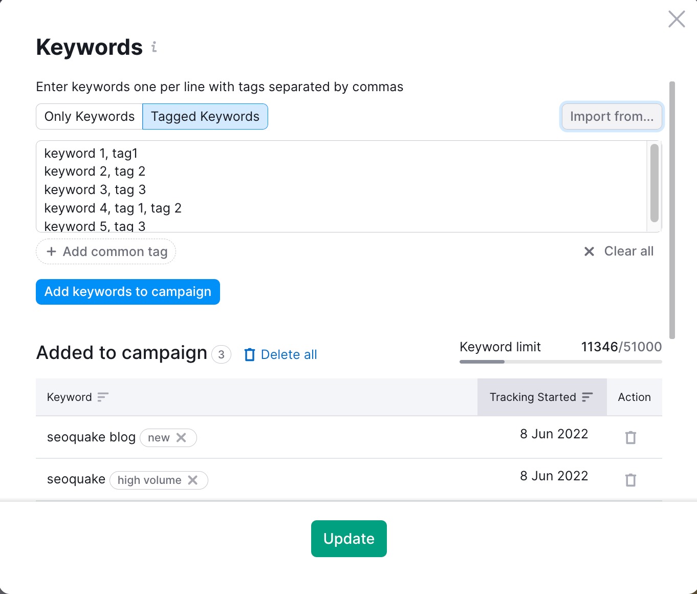 How to upload a TXT/CSV file with tagged keywords to Position Tracking? image 6