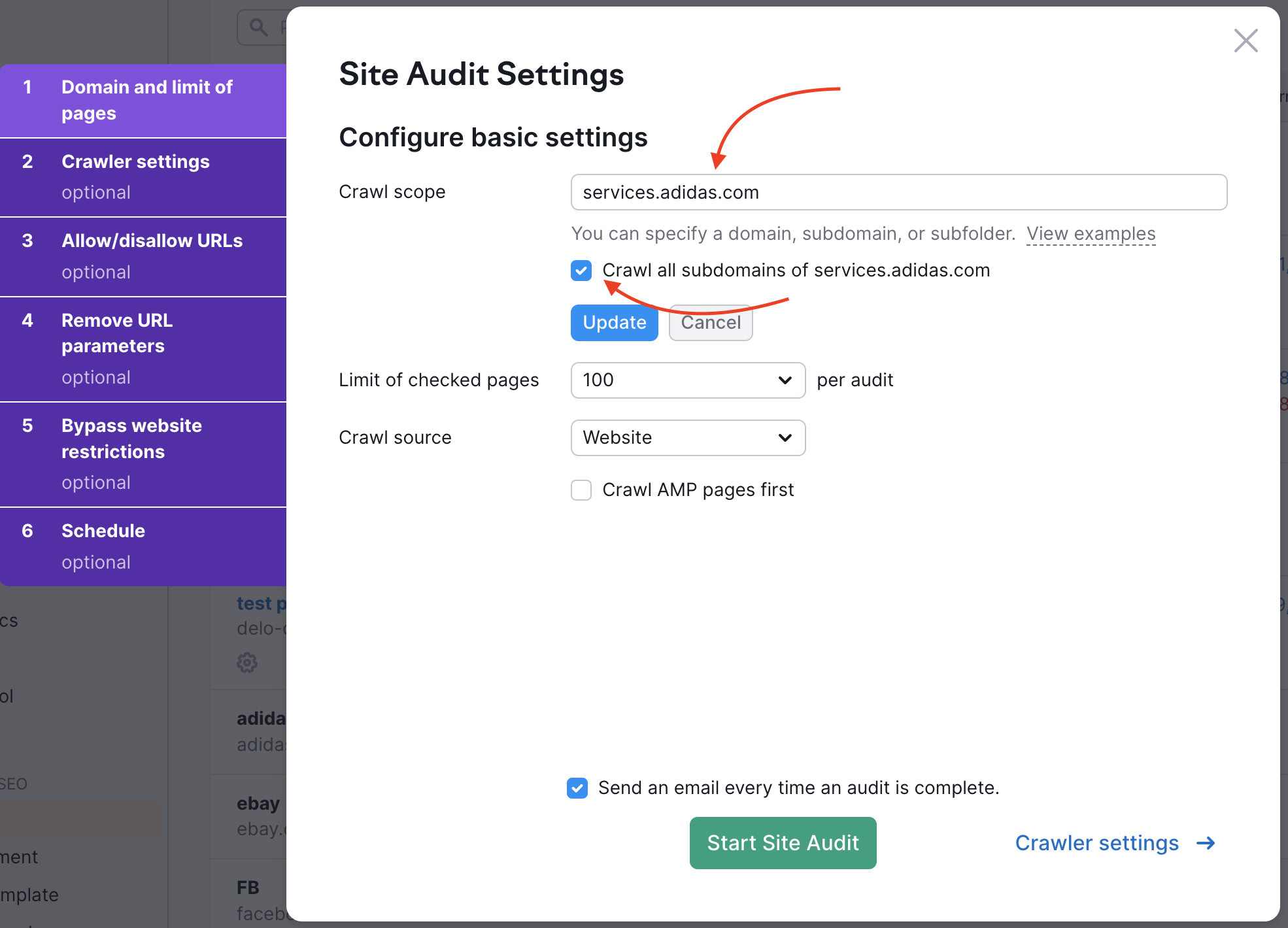 site audit setup