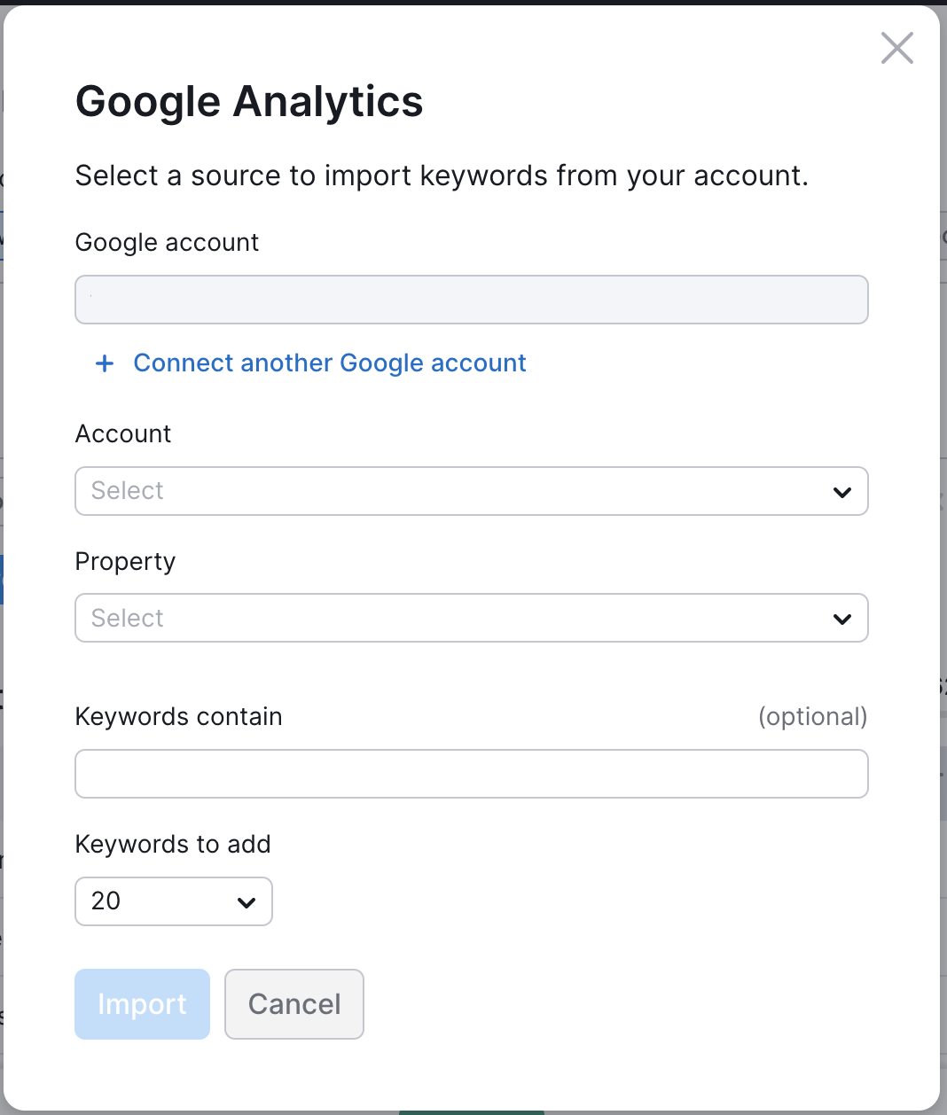 Google Analytics connection pop-up window. 