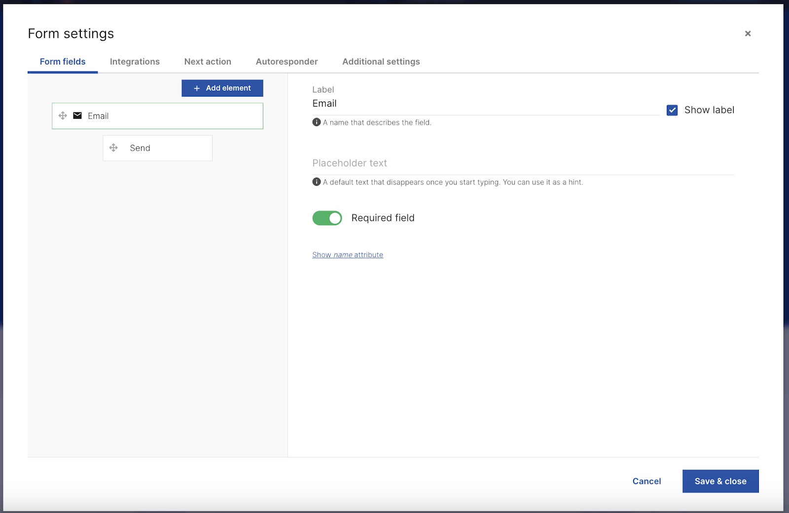 The Form Settings menu enables you to build out more complex forms.