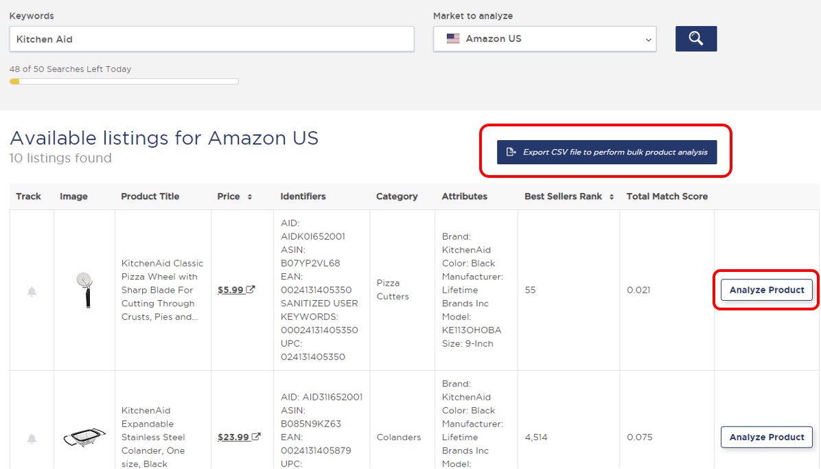 The ‘Identify By Keywords’ tool in Product Research Pulse.