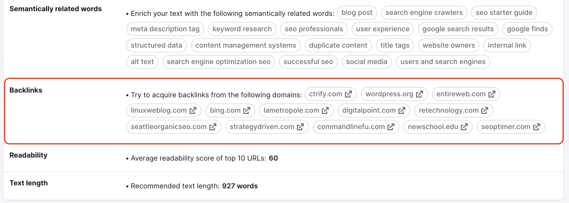 A red rectangle highlights the backlinks section of the table. 